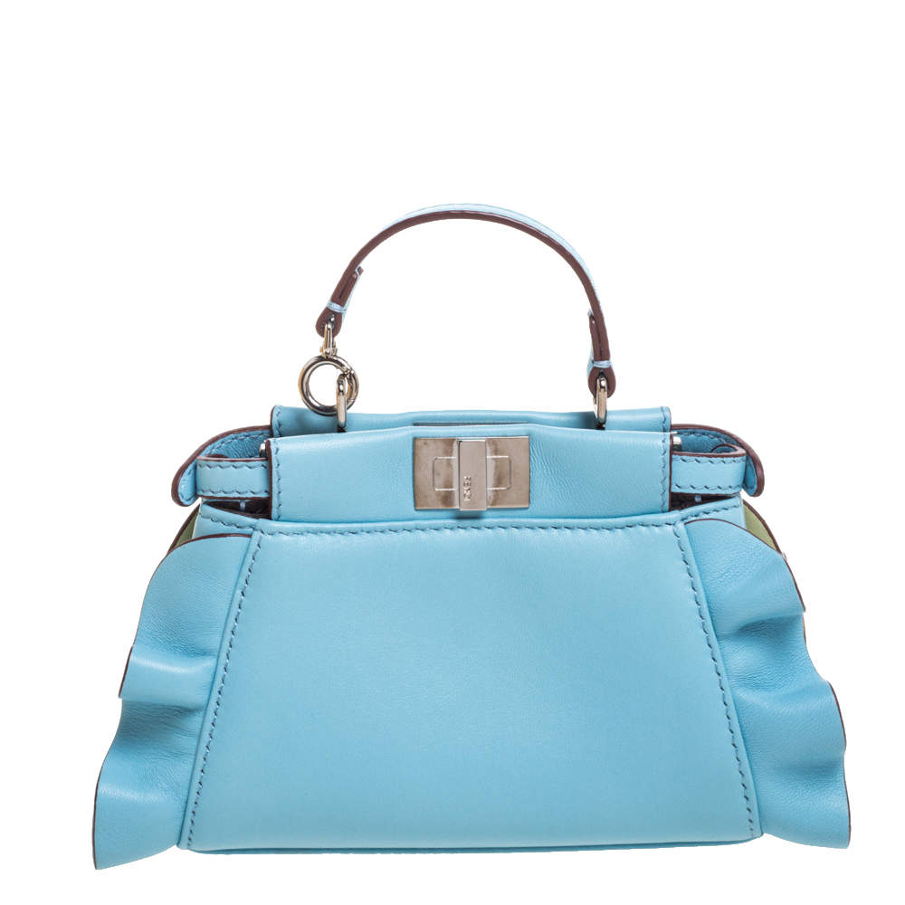 Fendi Light Blue Leather Micro Peekaboo Top Handle Bag