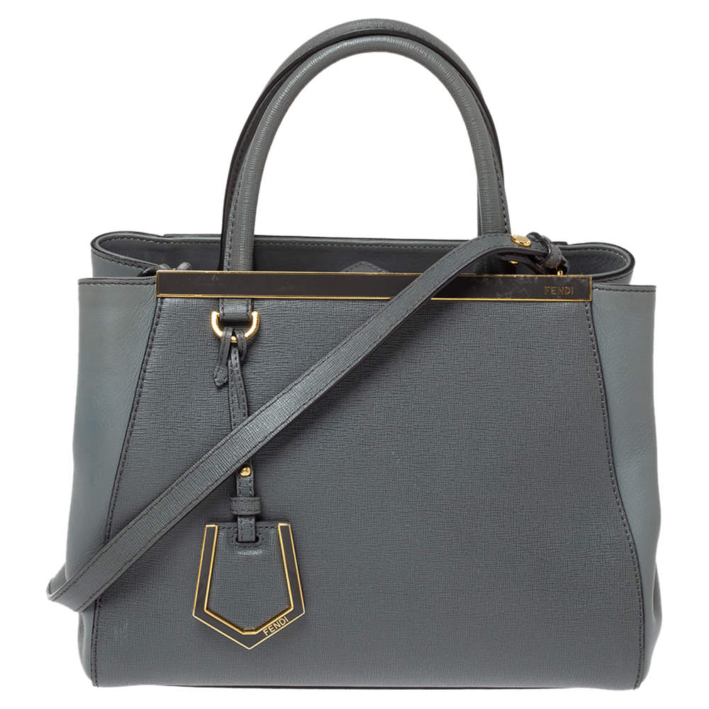 Pre Owned Fendi Grey Saffiano Leather Small 2Jours Tote