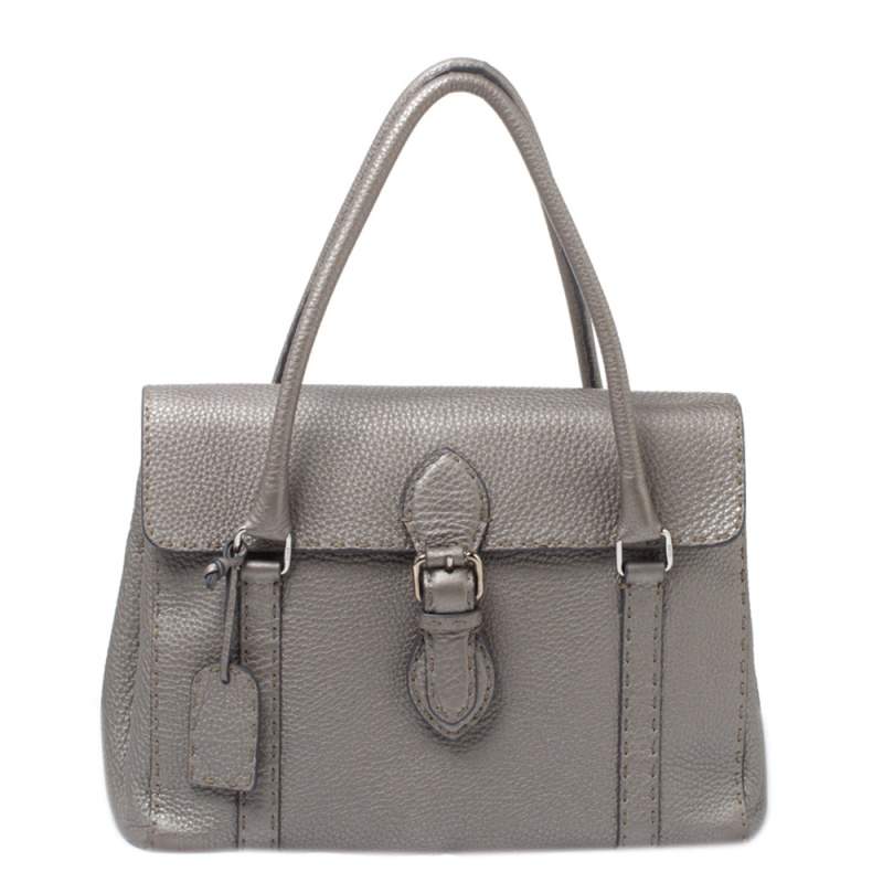 مملوكة مسبقًا Fendi Grey Selleria Leather Linda Satchel
