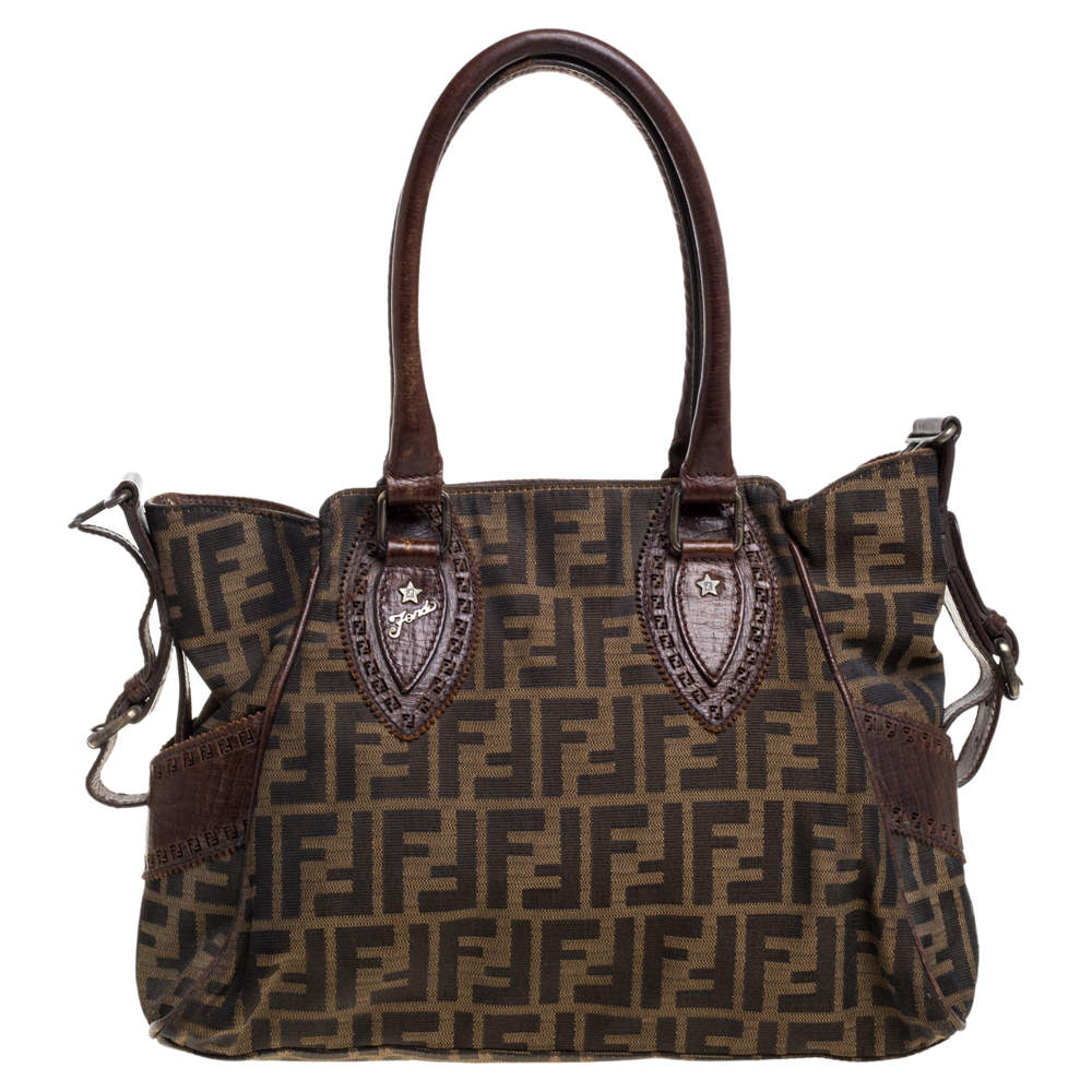 Fendi Brown Canvas and Leather Small Zucca Chef De Jour Bag