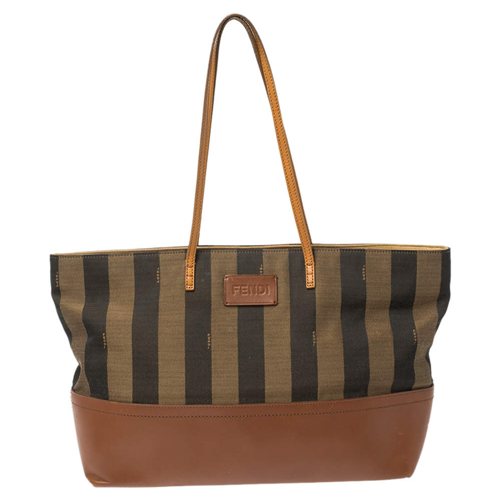 Fendi Brown/Tobacco Pequin Striped Canvas and Leather Roll Tote