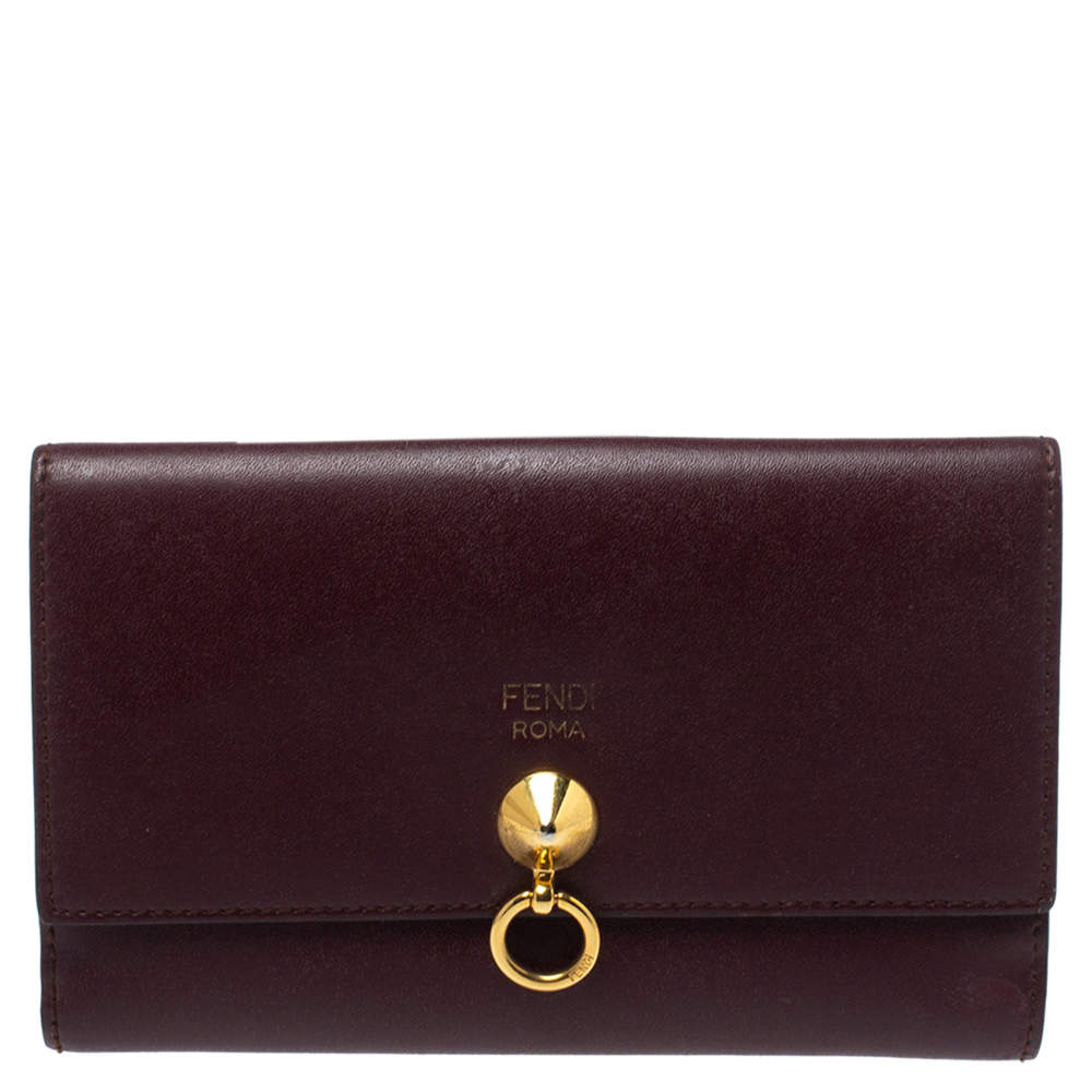 Pre Owned Fendi Burgundy Leather By The Way Wallet