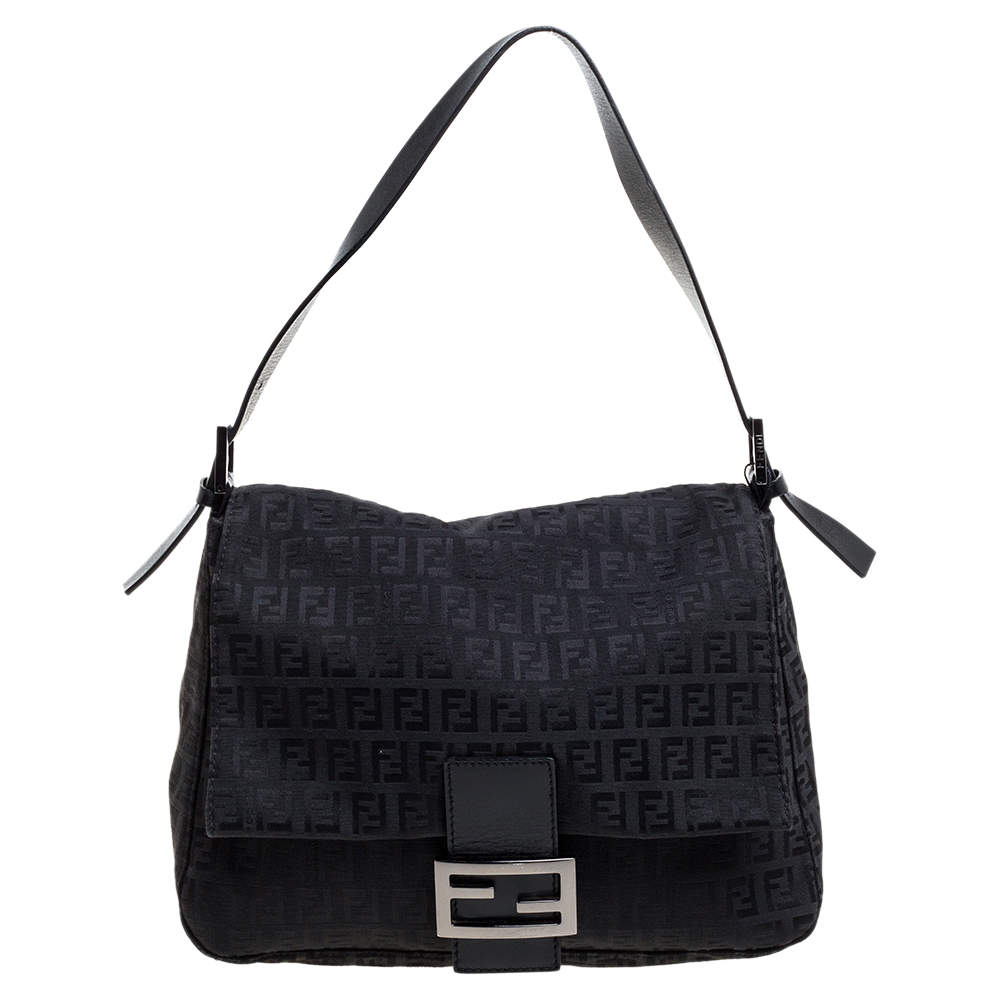 Pre Owned Fendi Black Zucchino Canvas Mama Forever Shoulder Bag