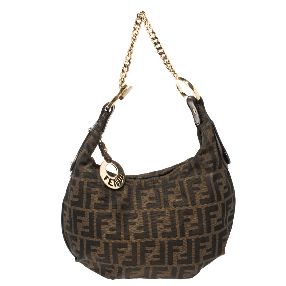 مملوكة مسبقًا Fendi Tobacco Zucca Canvas and Leather Chef Chain Link Hobo