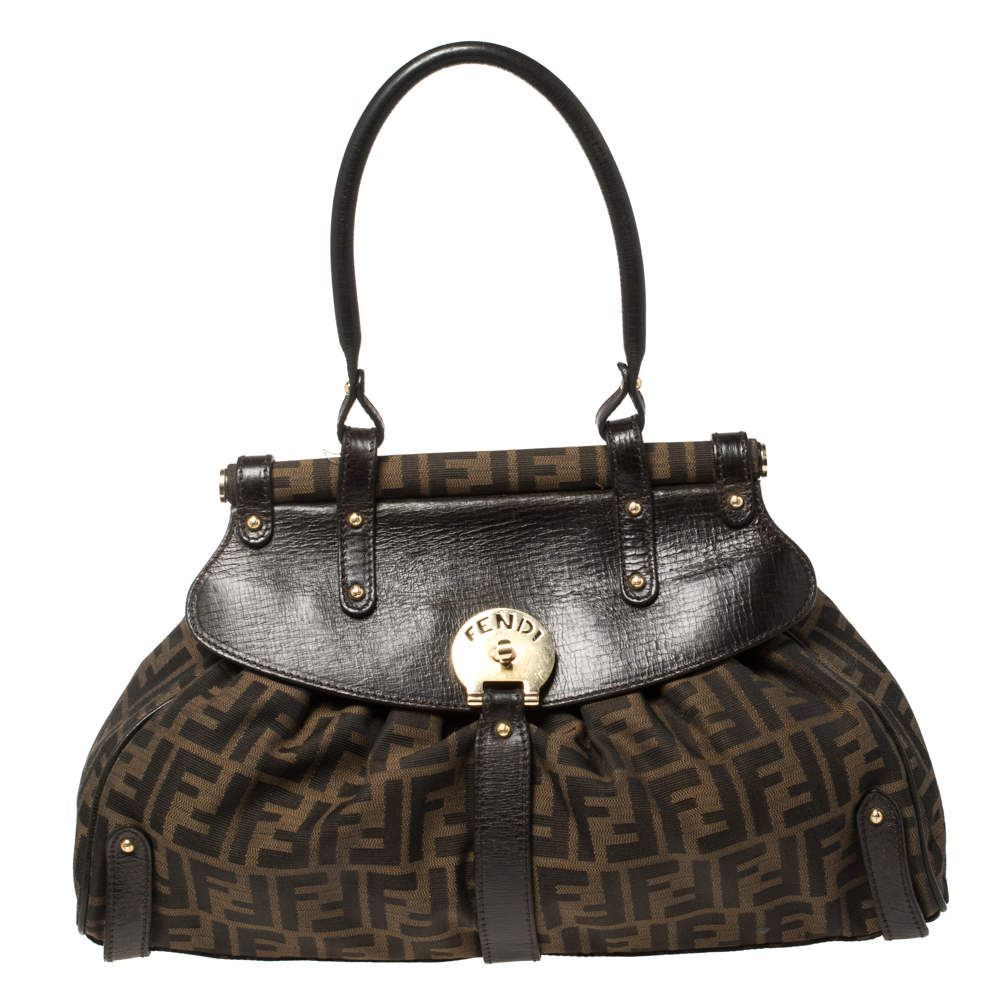 Pre Owned Fendi Brown Zucca Canvas and Leather Magic Bag