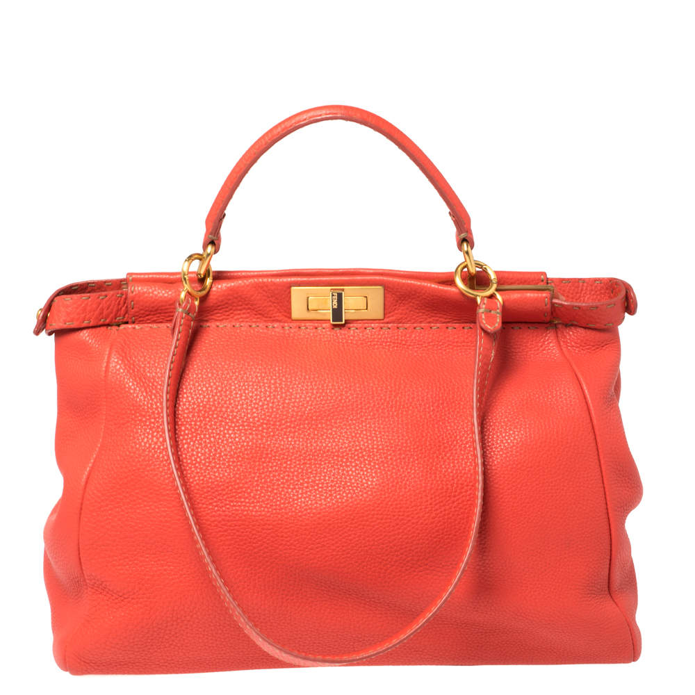 حقيبة فندي "بيكابو" يد علوية كبيرة  جلد سيليريا برتقالية