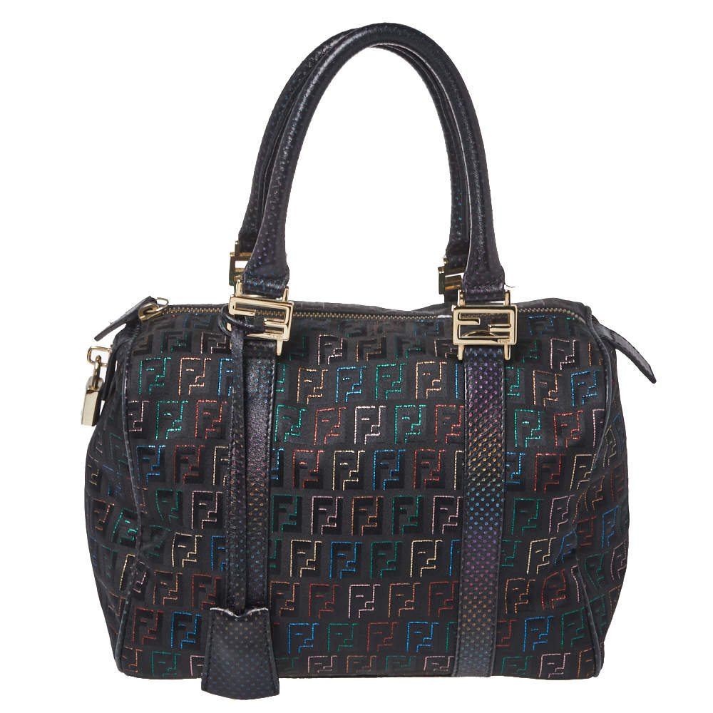 Pre Owned Fendi Multicolor Zucchino Canvas and Leather Small Forever Bauletto Boston Bag