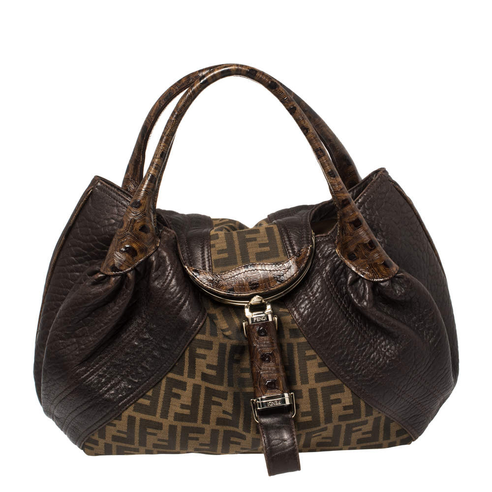 Pre Owned Fendi Tobacco Zucca Canvas and Leather Spy Bag