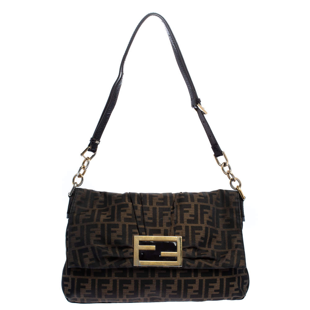 مملوكة مسبقًا Fendi Tobacco Zucca Canvas Mia Flap Shoulder Bag