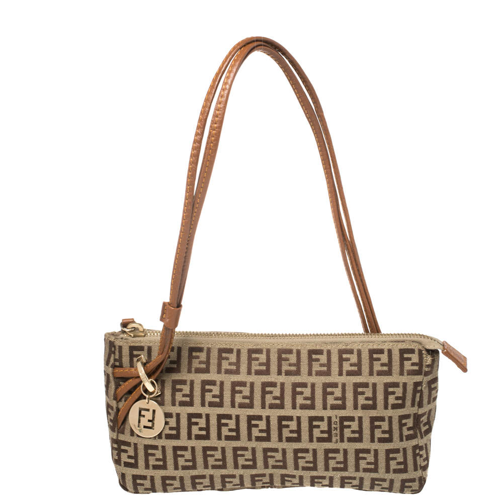 Pre Owned Fendi Beige/Brown Zucchino Canvas and Leather Baguette Bag