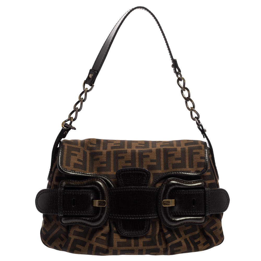 مملوكة مسبقًا Fendi Tobbaco Zucca Canvas and Leather B Bis Shoulder Bag