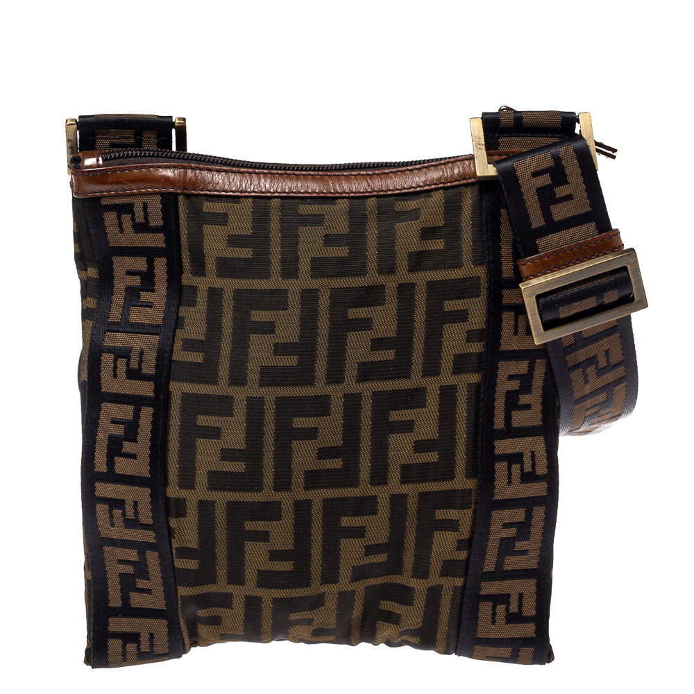 Pre Owned Fendi Tobacco Zucca Canvas Flat Messenger Bag