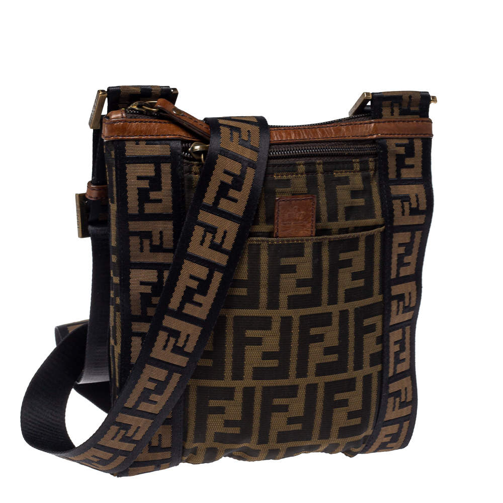 Pre Owned Fendi Tobacco Zucca Canvas Flat Messenger Bag