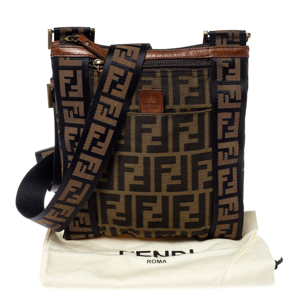 Pre Owned Fendi Tobacco Zucca Canvas Flat Messenger Bag