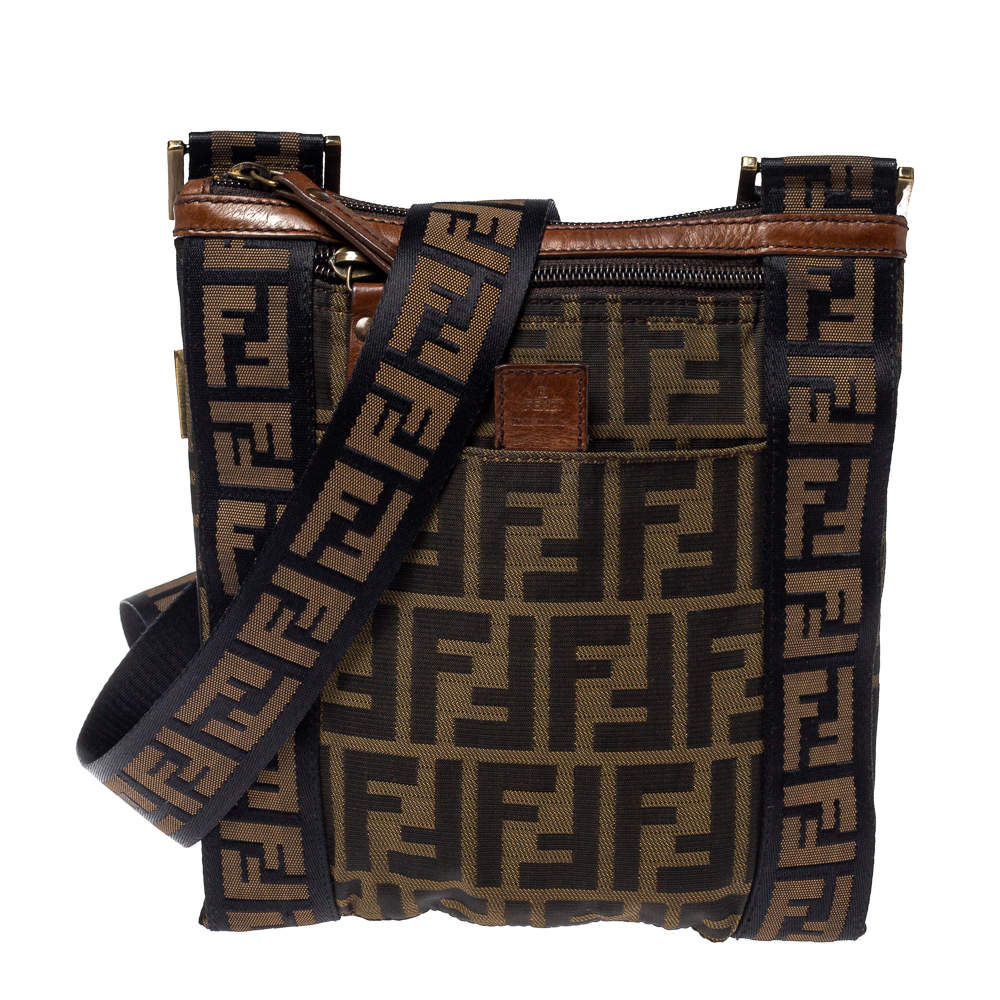 Fendi Tobacco Zucca Canvas Flat Messenger Bag