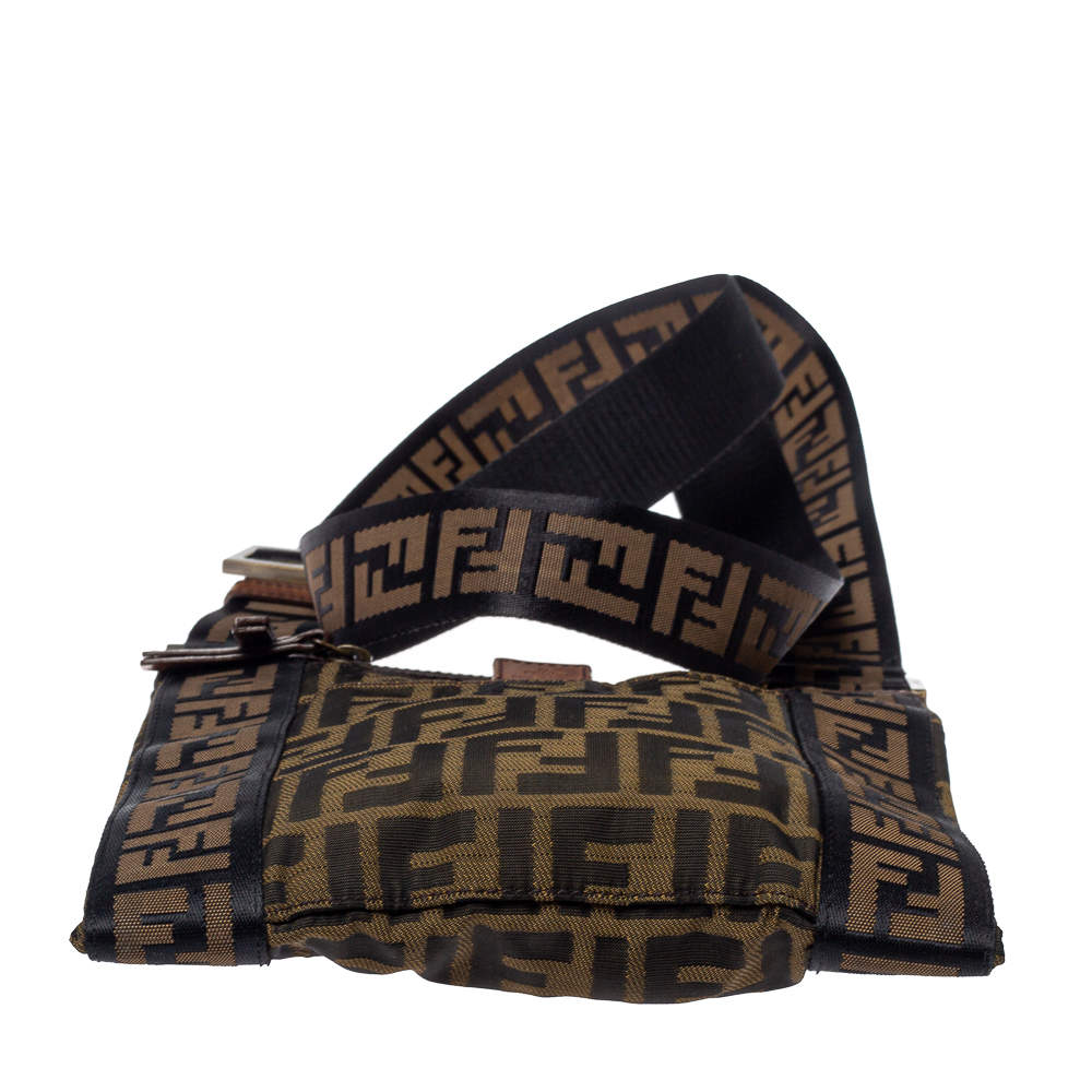 Pre Owned Fendi Tobacco Zucca Canvas Flat Messenger Bag