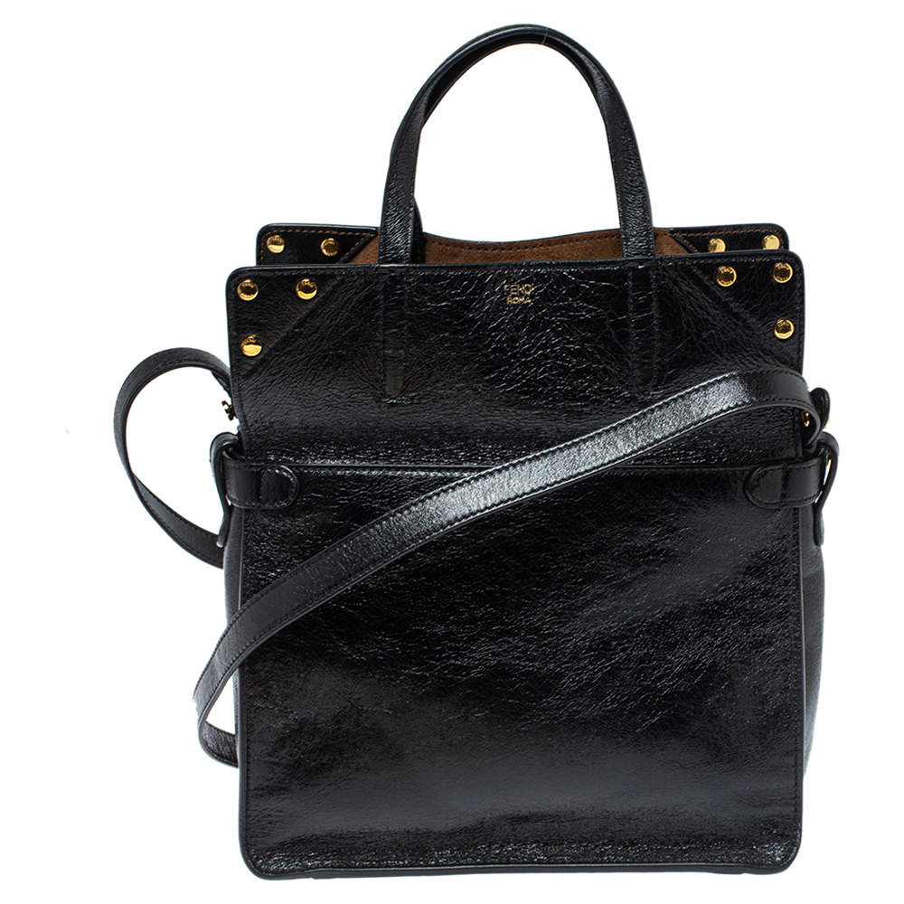 Pre Owned Fendi Black/Brown Leather and Suede Flip Tote