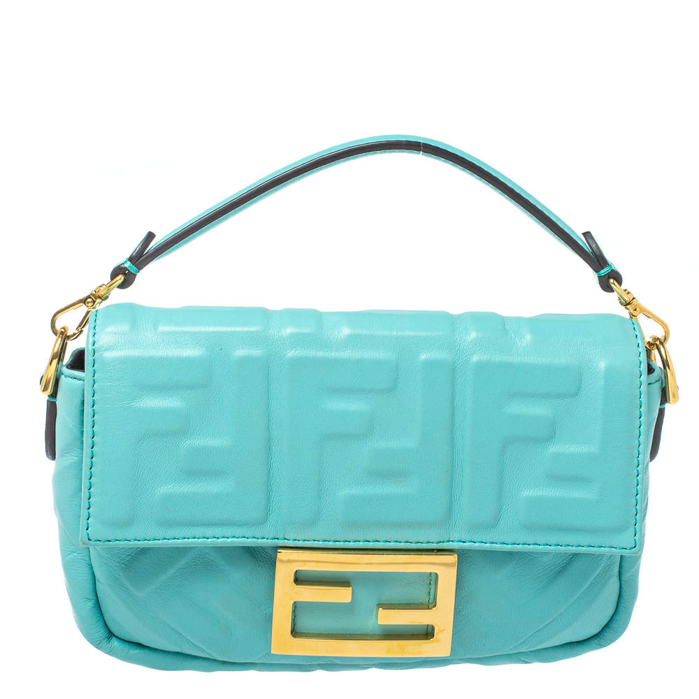 Fendi Light Blue FF Logo Embossed Leather Mini Baguette Bag Fendi | The ...