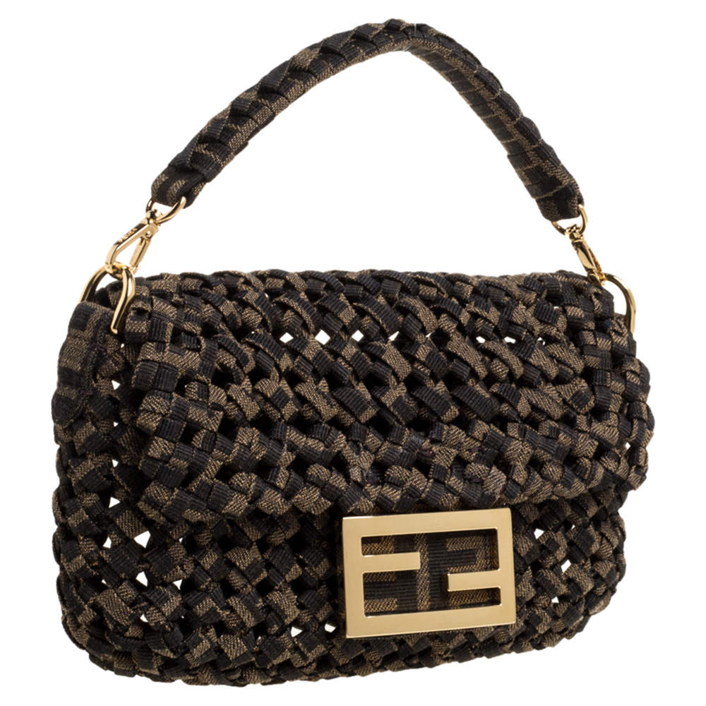 Fendi Baguette Mini Jacquard FF Fabric Bag Brown in Fabric with