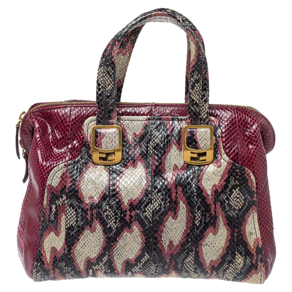 Pre Owned Fendi Multicolor Snakeskin Chameleon Satchel 