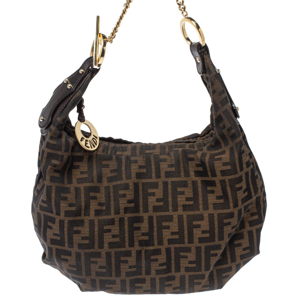 Pre Owned Fendi Tobacco Zucca Canvas Chef Chain Hobo