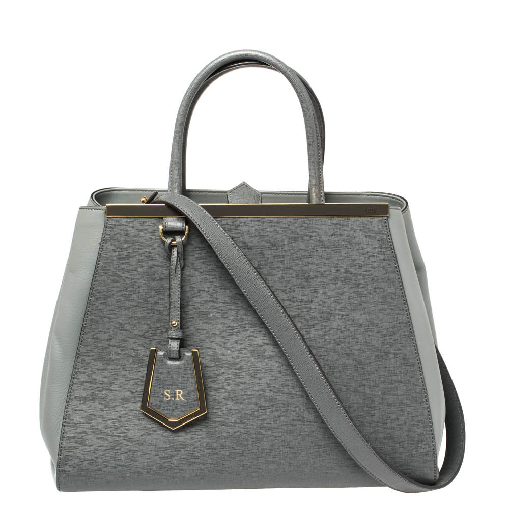 Pre Owned Fendi Grey Leather Medium 2Jours Tote