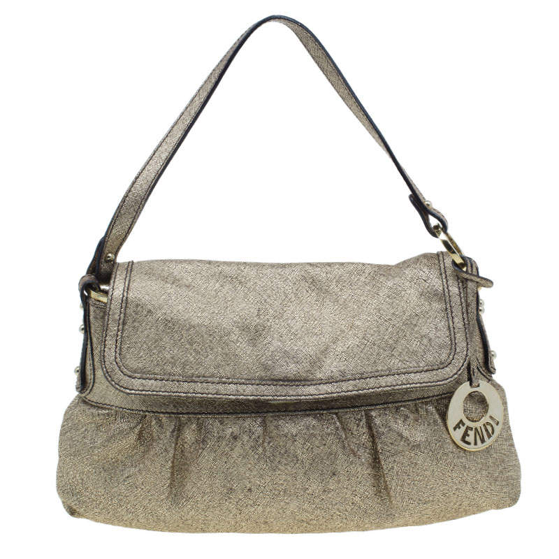 Pre Owned Fendi Metallic Gold Saffiano Leather Chef Shoulder Bag