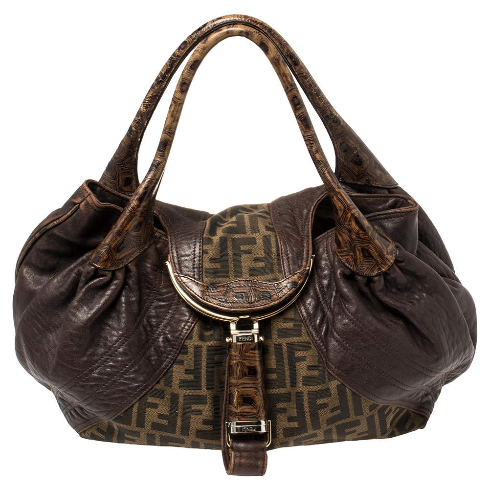 Pre Owned Fendi Tobacco Zucca Canvas and Leather Spy Bag