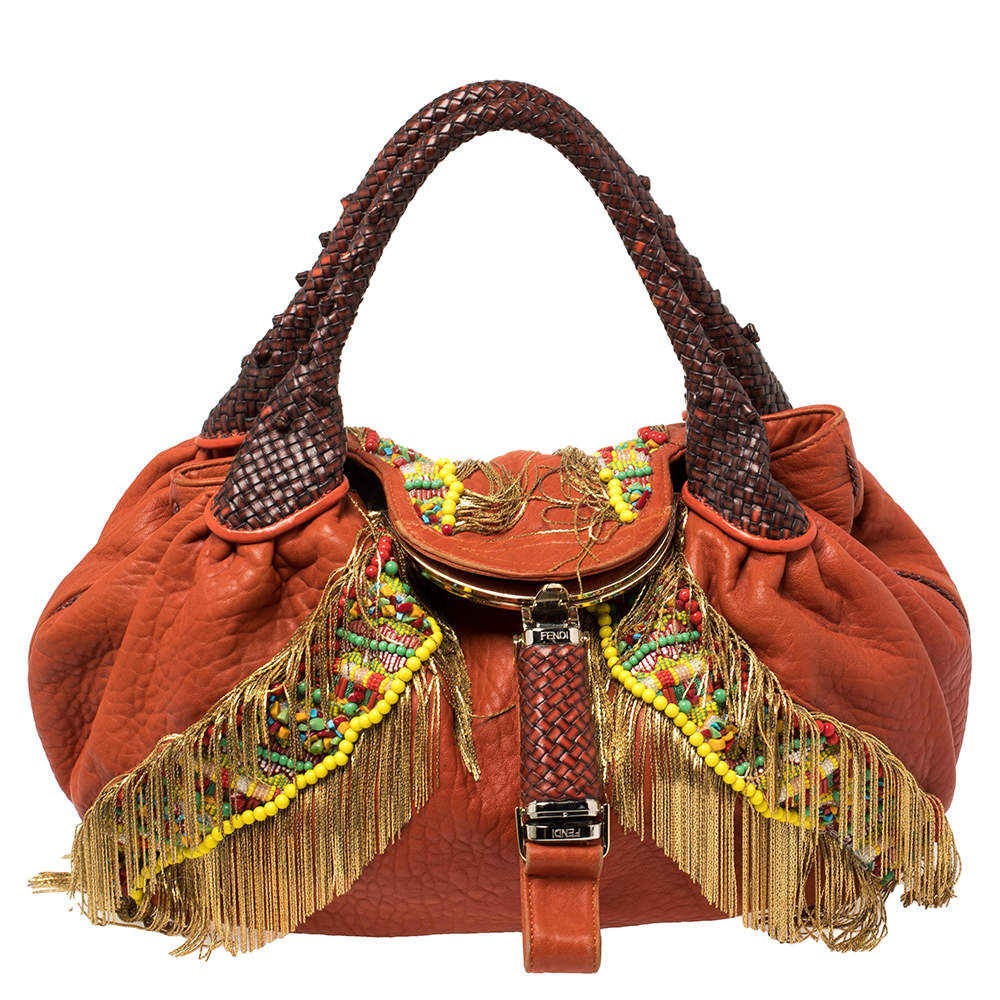 Pre Owned Fendi Multicolor Leather, Beaded and Fringe Embellished Spy Bag