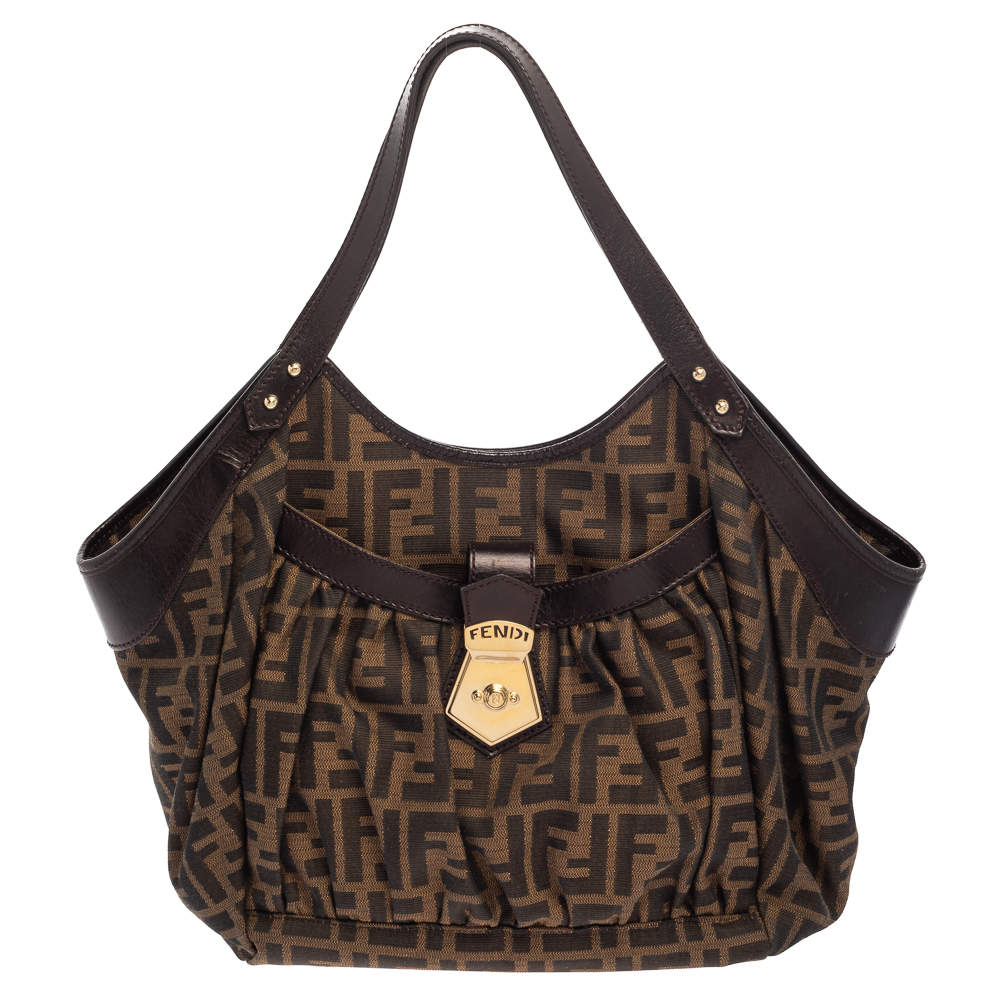 Pre Owned  Fendi Tobacco Zucca Canvas and Leather Borsa Chef Tote