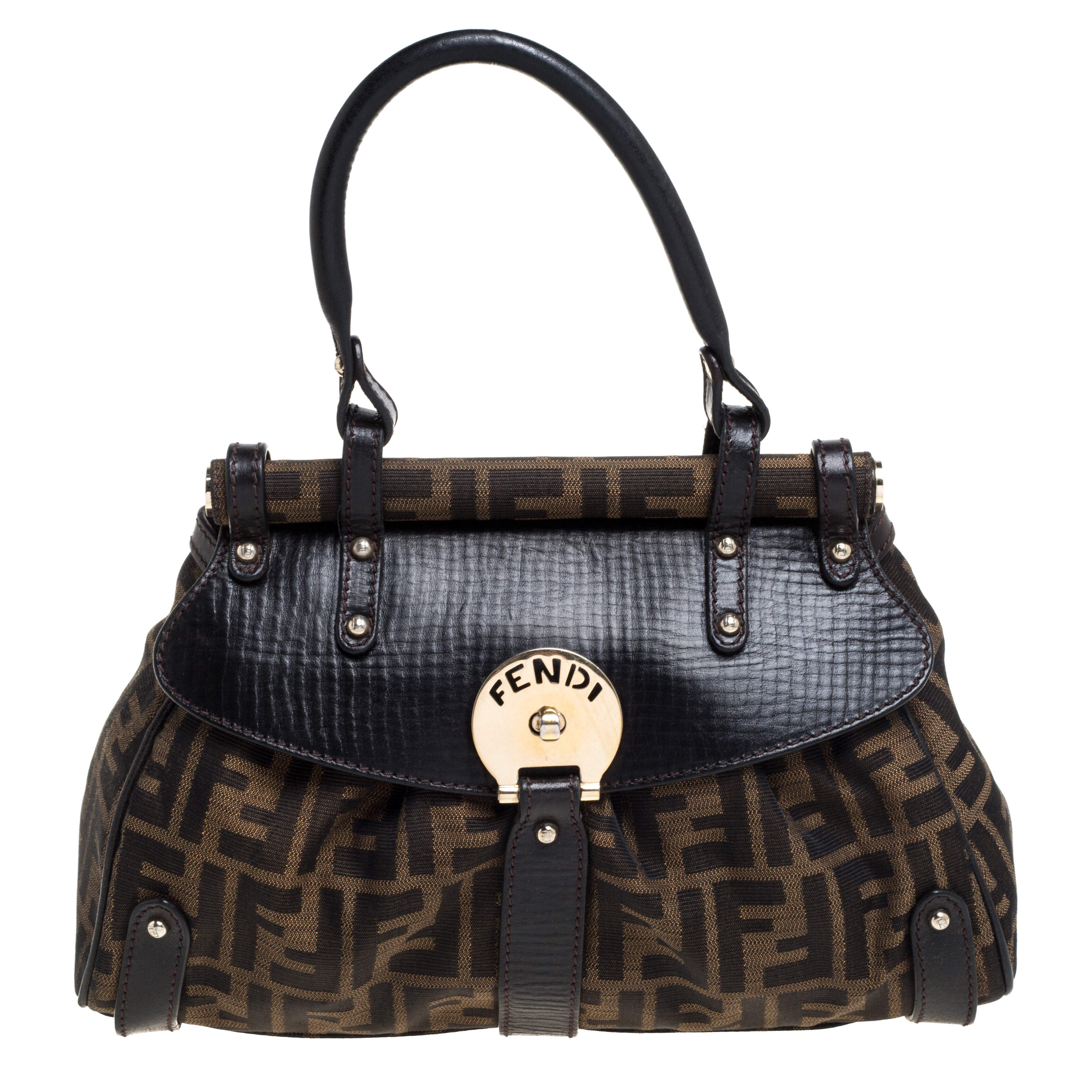 Pre Owned  Fendi Tobacco Zucca Canvas and Leather Small Magic Satchel