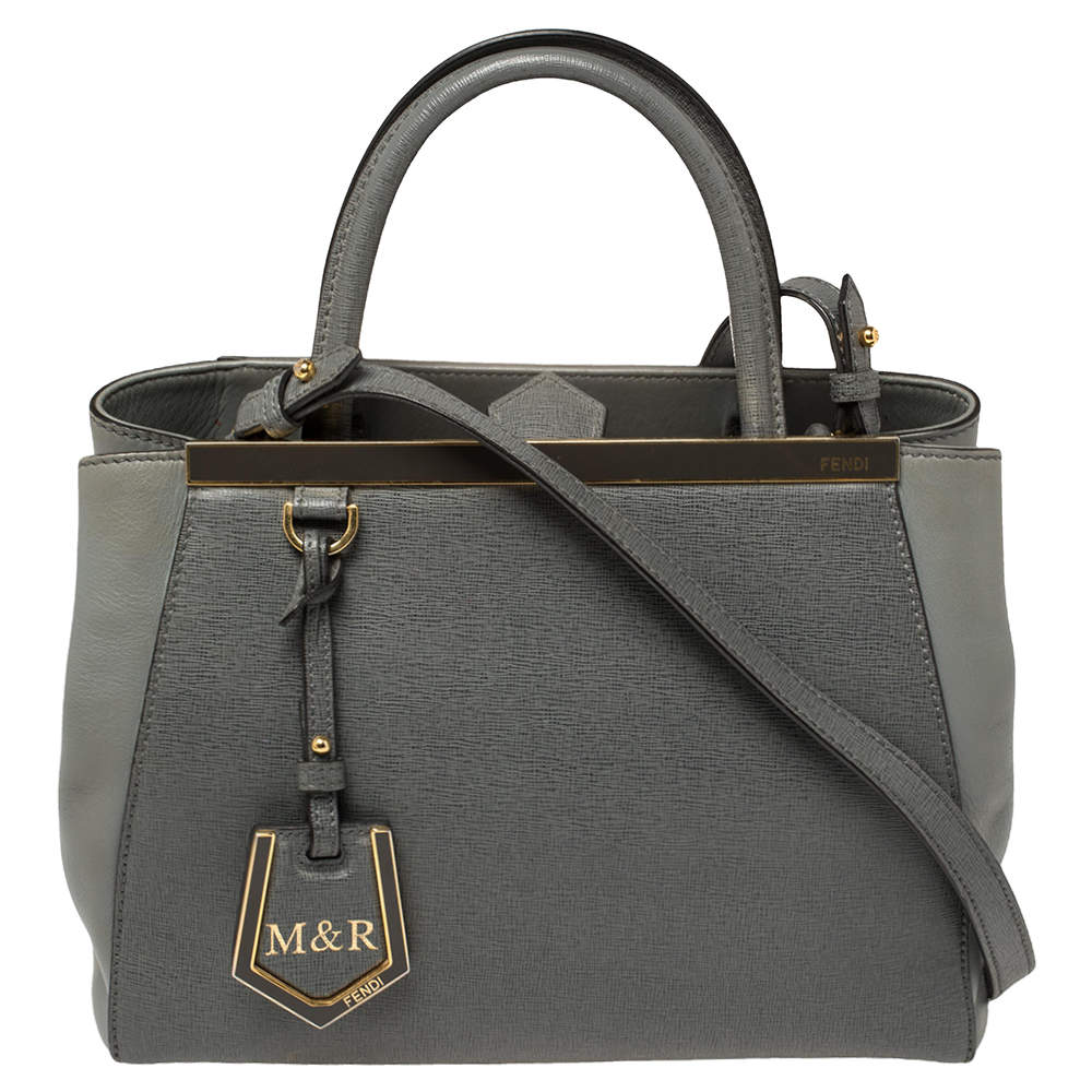 Pre Owned Fendi Grey Leather Mini 2jours Tote