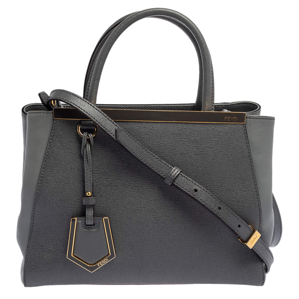 Pre Owned Fendi Grey Leather Mini 2Jours Tote