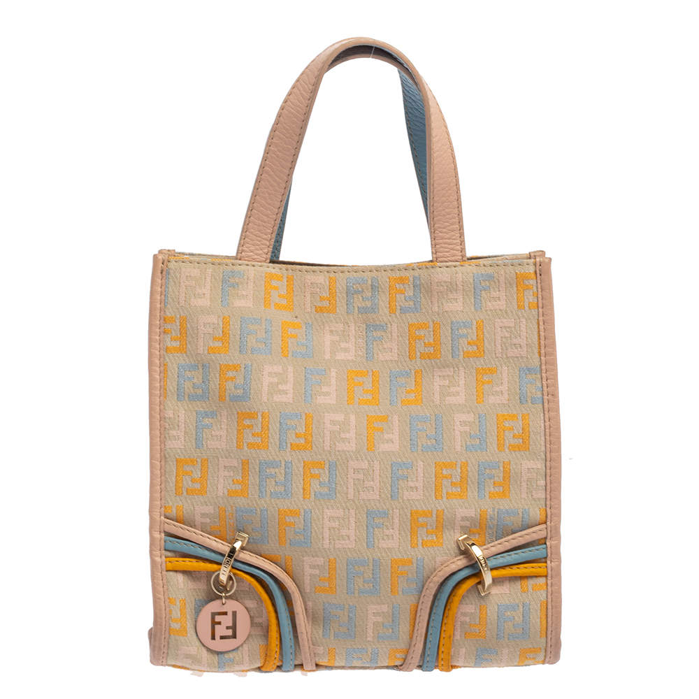 Pre Owned Fendi Multicolor Zucchino Canvas and Leather Mini Tote