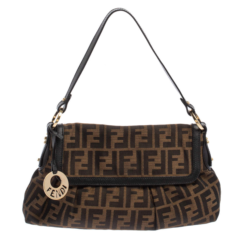 Pre Owned Fendi Tobacco Zucca Canvas and Leather Chef Hobo