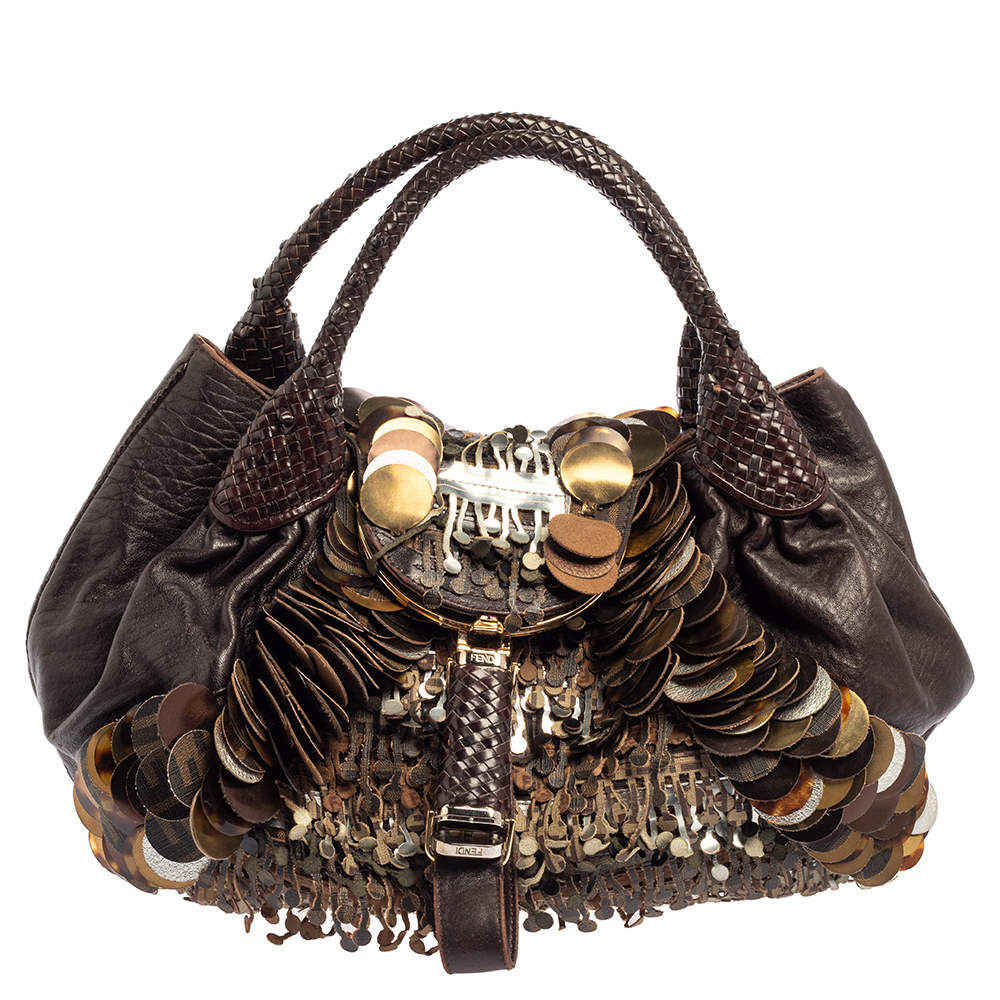Pre Owned Fendi Tobacco Zucca Canvas and Leather Fringed Spy Bag