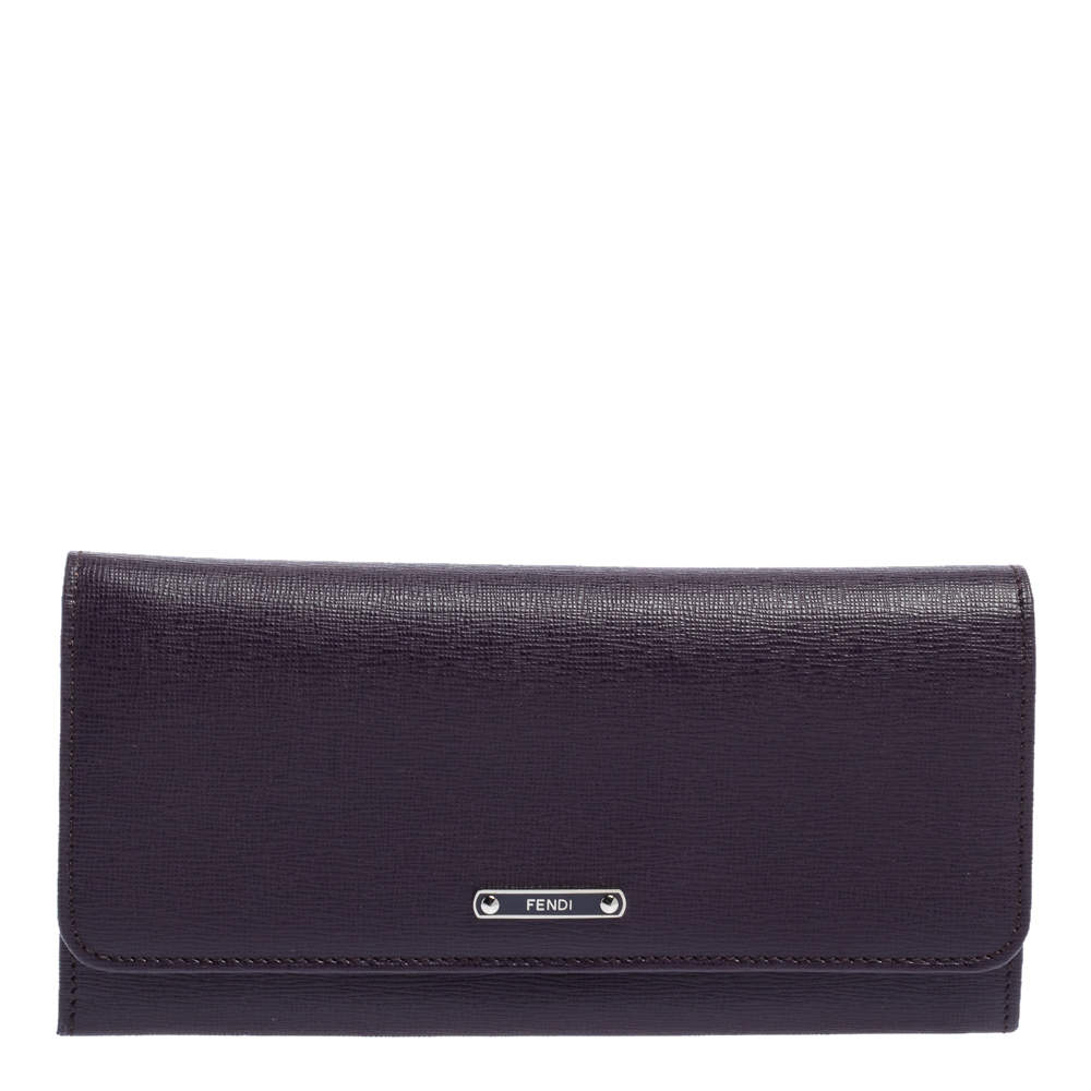 Fendi Purple Leather Flap Continental Wallet