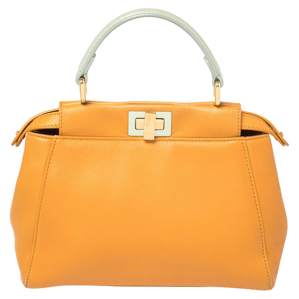 Fendi Orange/Green Leather Mini Peekaboo Top Handle Bag