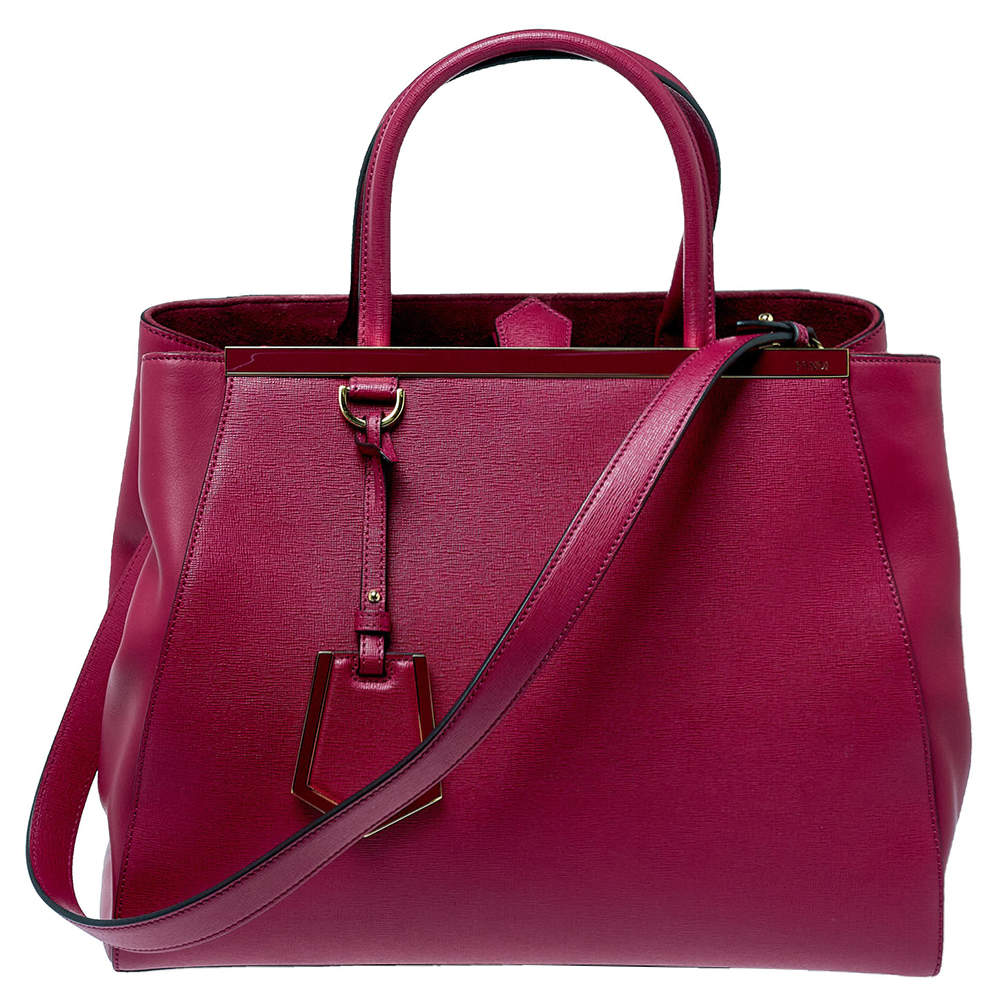Pre Owned Fendi Magenta Leather Medium Sac 2jours Tote