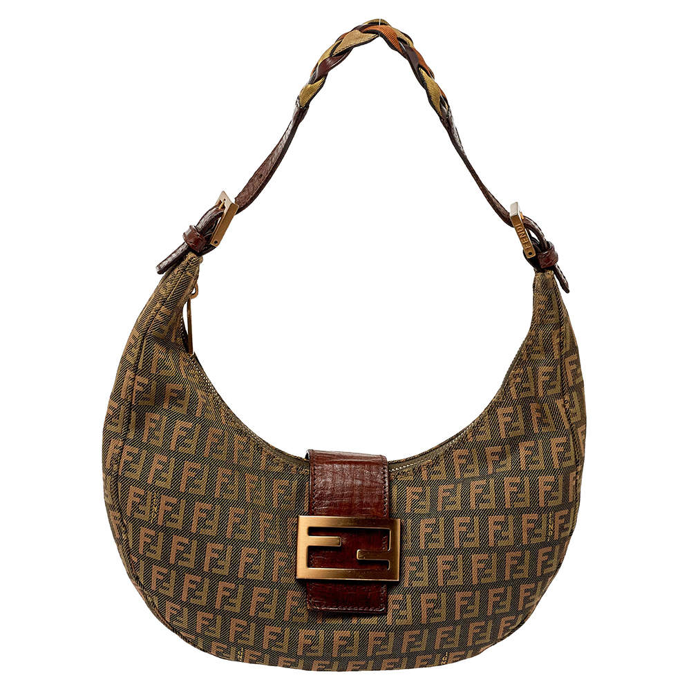 Pre Owned Fendi Beige/Green Zucca Canvas Hobo