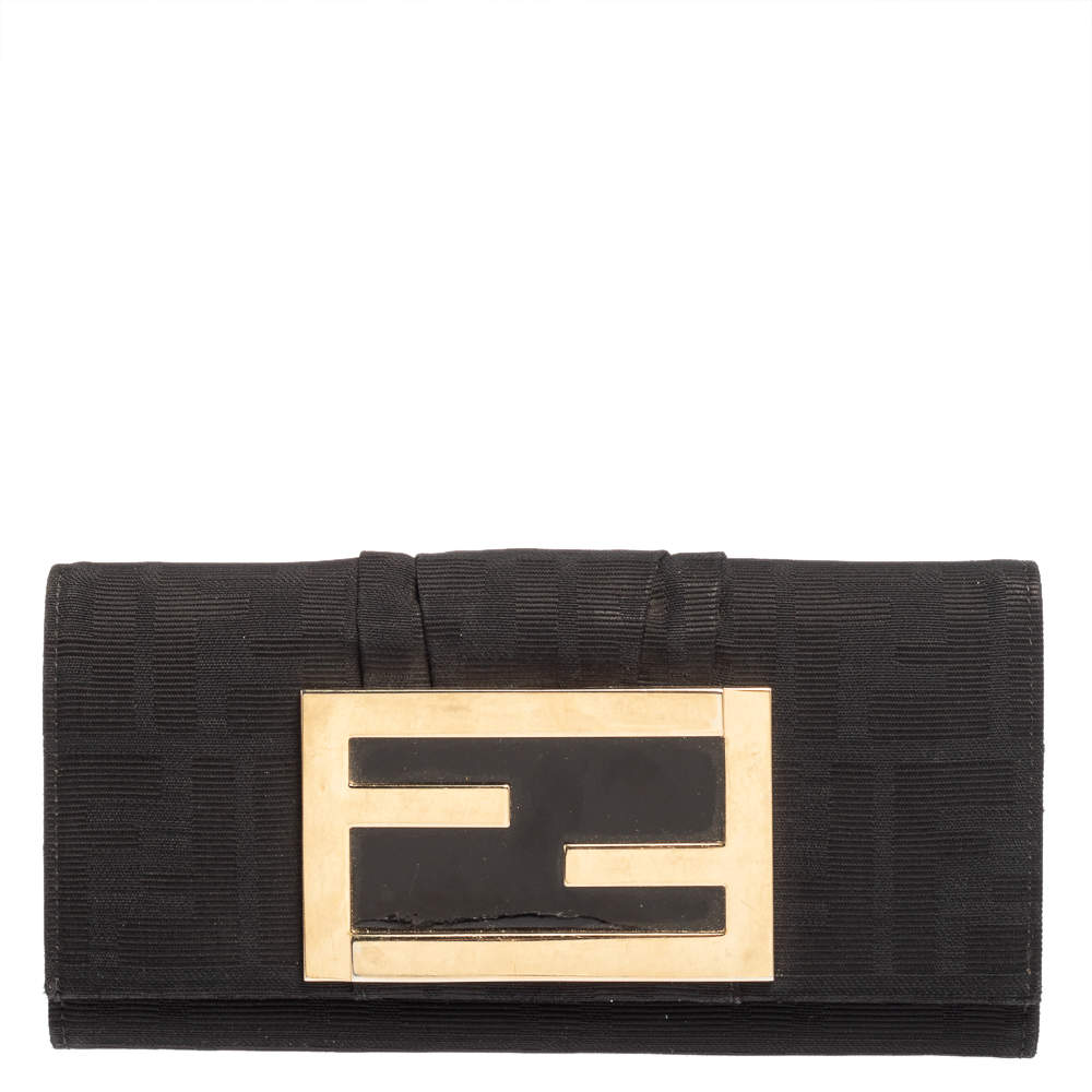 Fendi Black Zucca Canvas FF Flap Continental Wallet