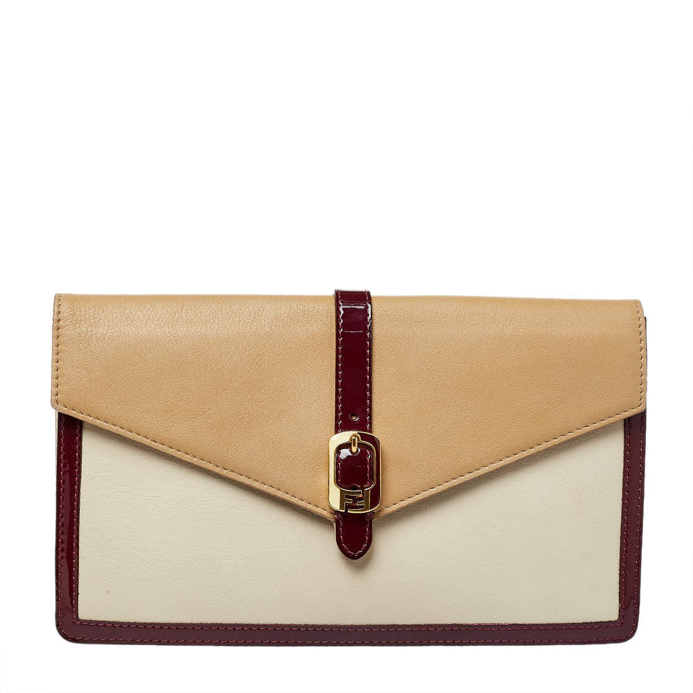 Pre Owned Fendi Tricolor Leather and Patent Leather Trim Fendista Envelope Clutch
