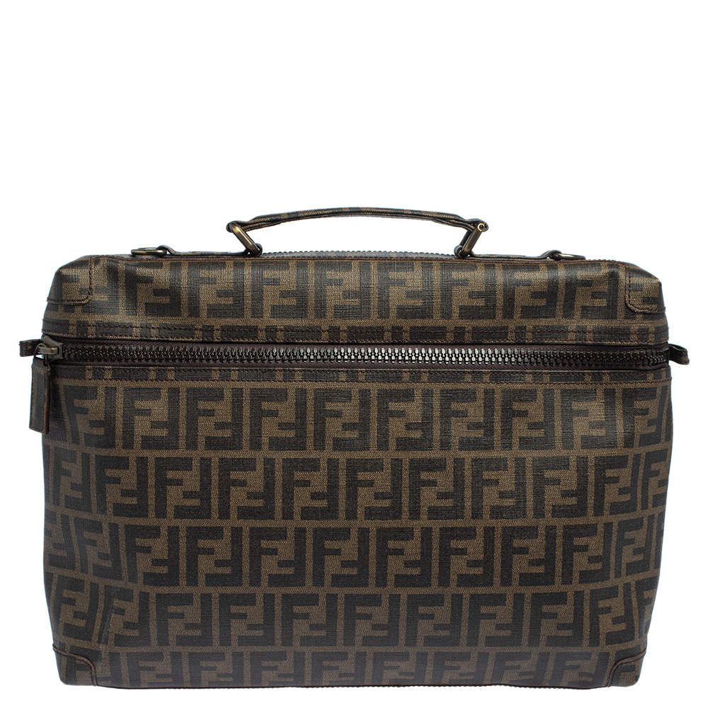 Pre Owned Fendi Tobacco Zucca Coated Canvas Briefcase