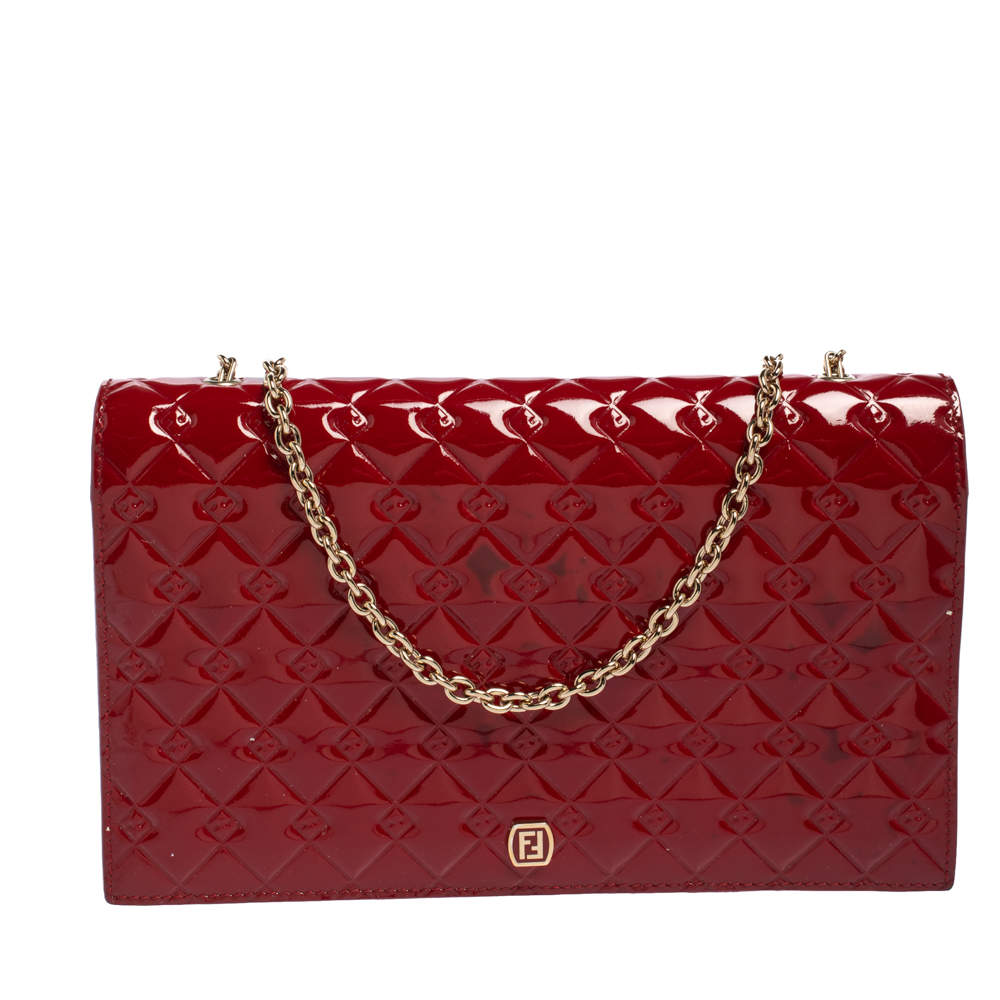 Fendi Red Patent Leather Fendilicious Wallet on Chain
