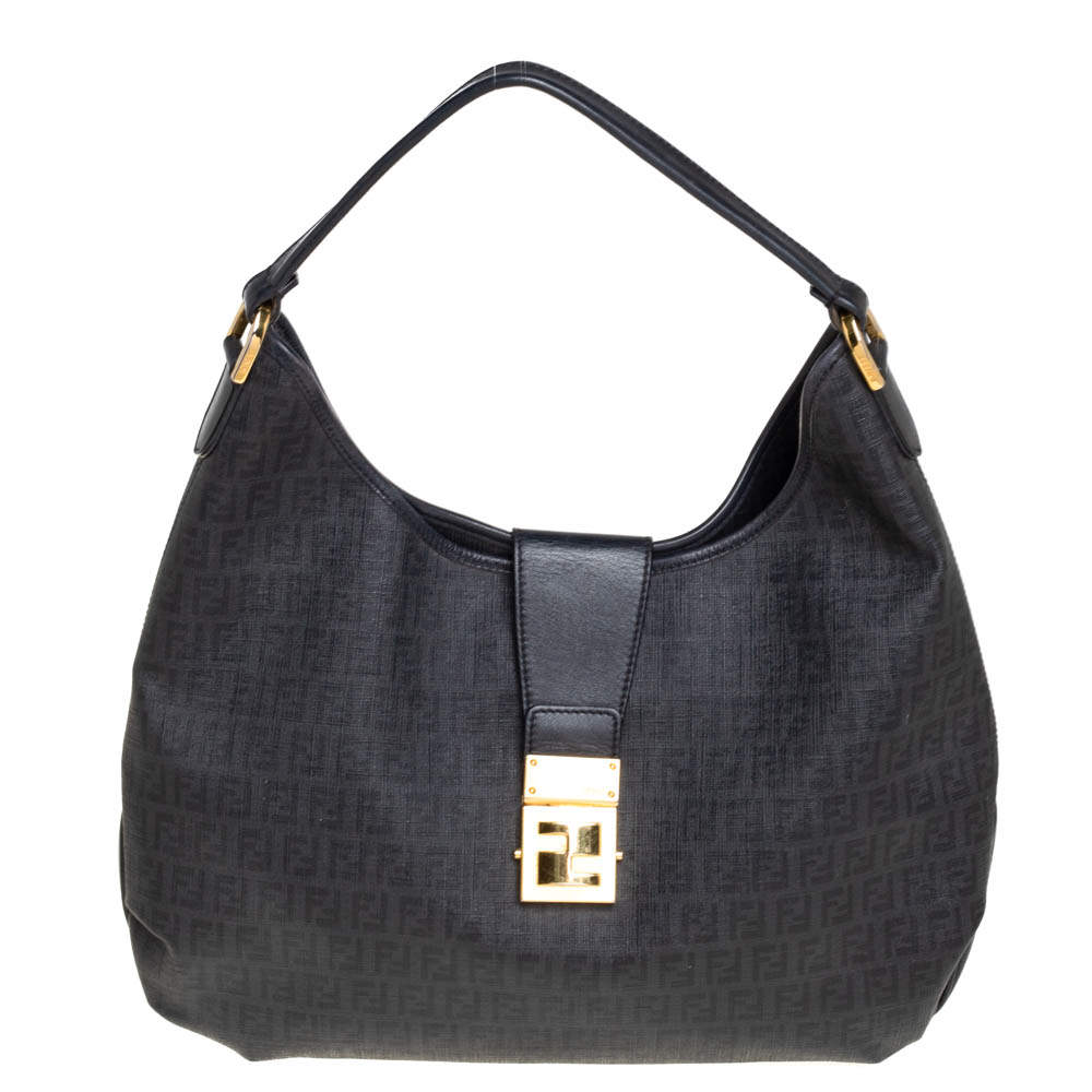 Pre Owned Fendi Black Zucchino Canvas Hobo