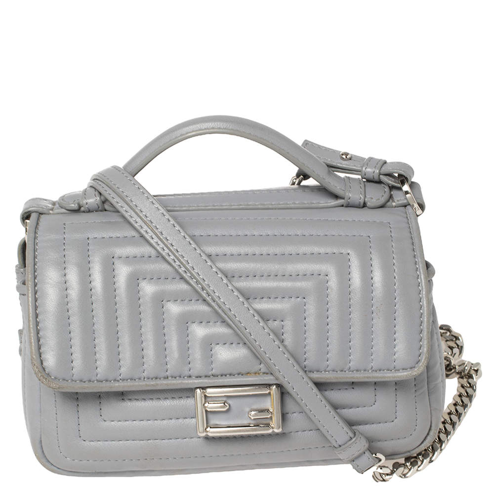 Fendi Grey Quilted Leather Micro Double Baguette Bag