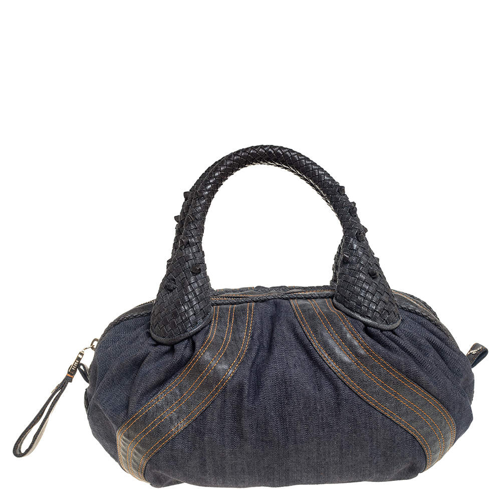 Pre Owned Fendi Blue Denim and Coated Fabric Baby Spy Bag