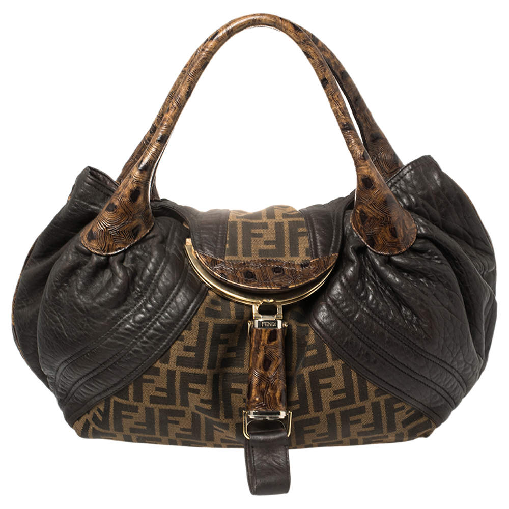 Pre Owned Fendi Tobacco Zucca Canvas and Leather Spy Bag