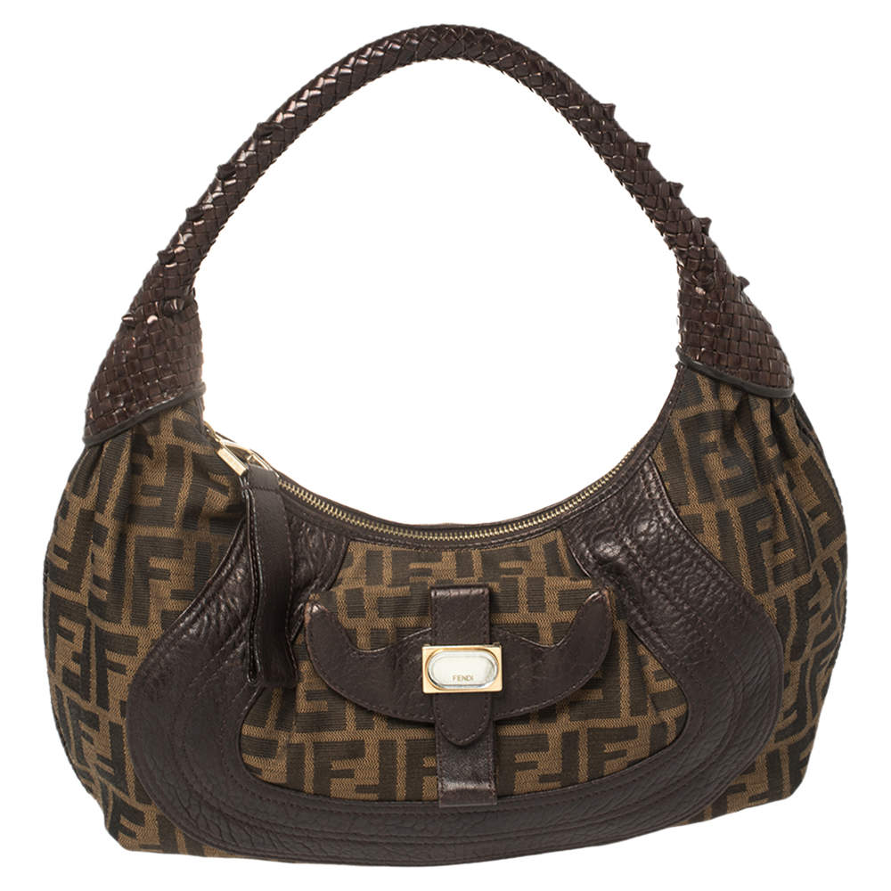 Pre Owned Fendi Tobacco Zucca Canvas and Leather Hobo