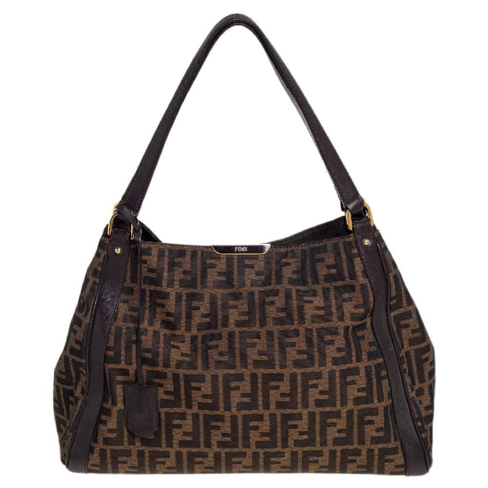 Pre Owned Fendi Tobacco Zucca Canvas and Leather Tote